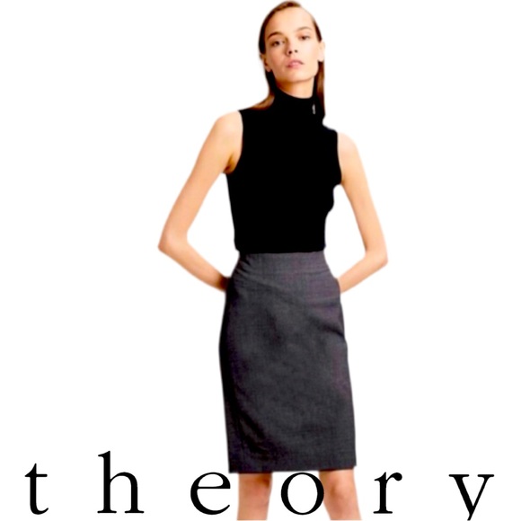 THEORYNWT Golca 2 Urban Pencil Skirt Charcoal Grey Wool Blend Made In USA